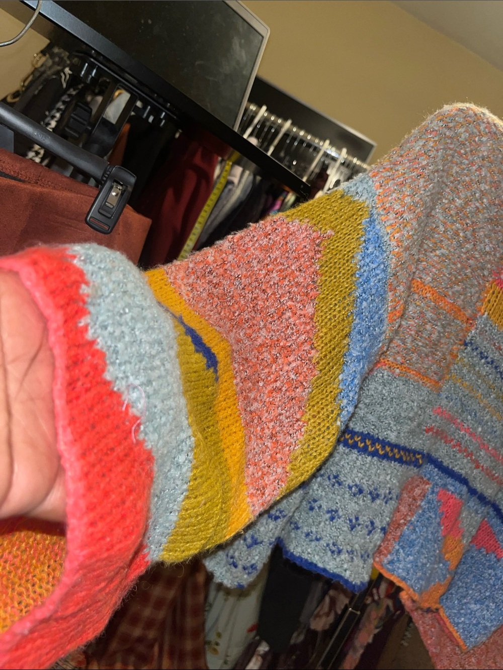 Sincerly Jules Multicolor Cropped Turtleneck Sweater - Pink, Blue & Yellow - Picture 5 of 8